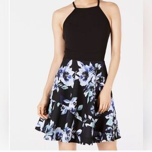 Floral Halter Dress in Black and Blue, size 3